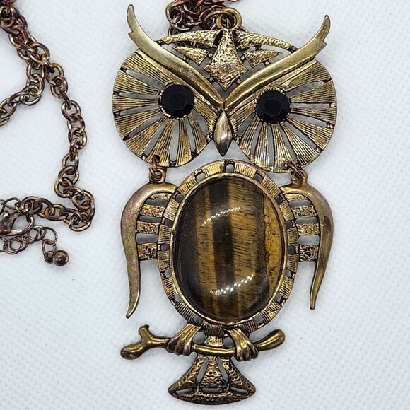 🔺️Tigers Eye Owl Pendant Necklace - Picture 6 of 11